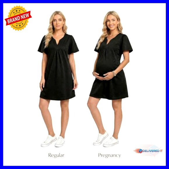 Oversized Swing Dress Maternity Baby Doll Tunic Mini V Neck Casual Chic - Picture 4 of 7